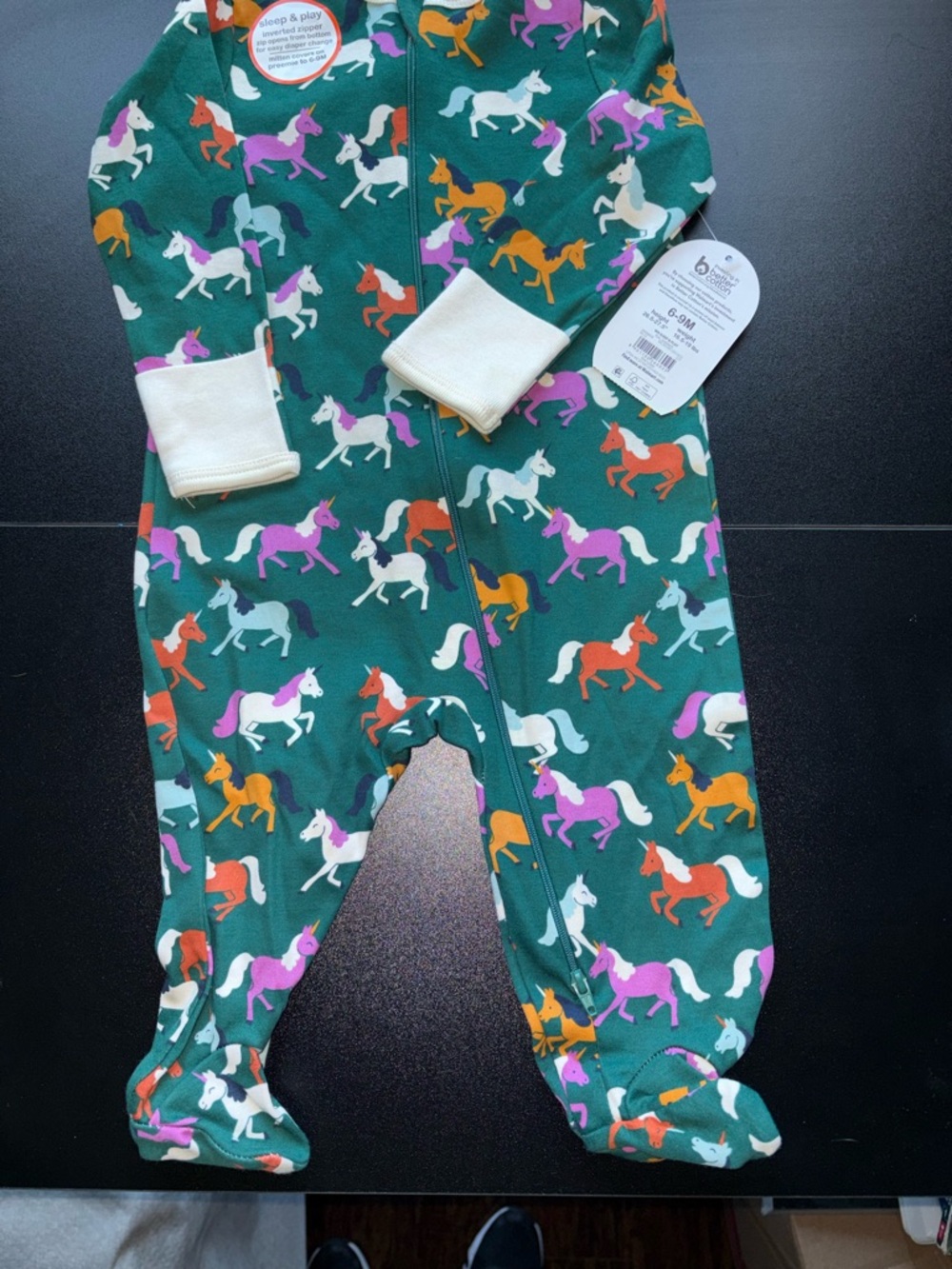 Unicorn Print Footed One-Piece Pajamas  6-9mos